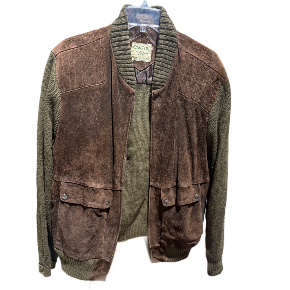 Men's oakton ltd Brown wool a d suede zip up Jacket Sz XL